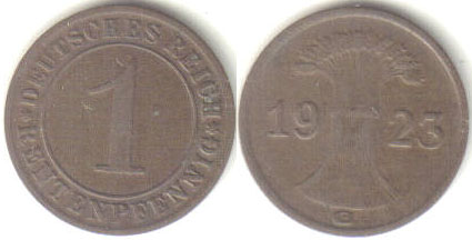 1923 G Germany 1 Rentenpfennig A000283